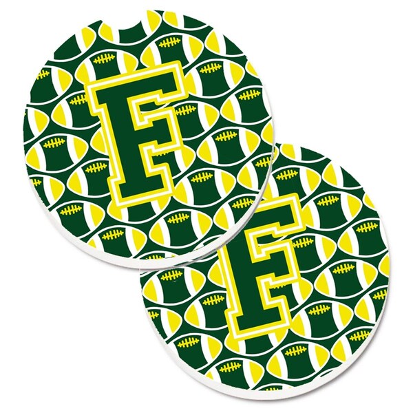 Carolines Treasures Letter F Football Green and Yellow Cup Holder Car Coaster, PK2 CJ1075-FCARC - main